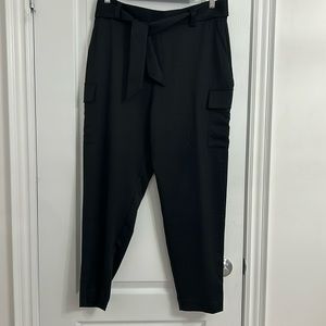 NWOT Leith black satin high waist tie belt side zipper cargo pants size L